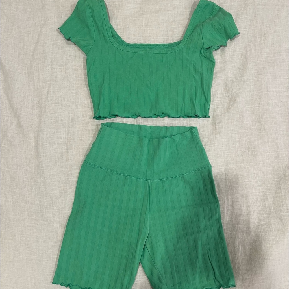 OFFLINE by Aerie Green Ribbed Set